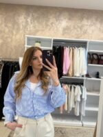 Eliz crop ριγέ πουκάμισο - Σιέλ