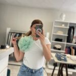 Flower button t-shirt - Φυστικί