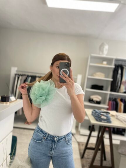 Flower button t-shirt - Φυστικί