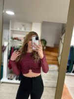 Mora Crop Top Lurex - Μπορντώ