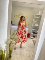 Nikol midi φόρεμα εμπριμέ - Κόκκινο