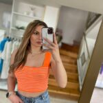 Square crop top ριγέ -Εκρού / πορτοκαλί