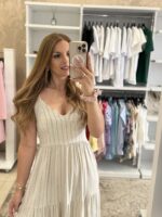 Ivonne Midi Φόρεμα Λινό με Ρίγα - Μπεζ