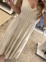 Ivonne Midi Φόρεμα Λινό με Ρίγα - Μπεζ - Image 3