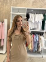 Rina Midi Φόρεμα Λινό Αμάνικο - Μπεζ