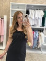 Rina Midi Φόρεμα Λινό Αμάνικο - Μαύρο