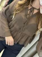 Ruffles see through πουκάμισο - Καφέ - Image 2