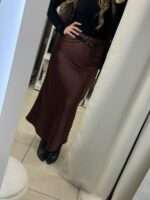 Gina σατέν midi φούστα - Καφέ - Image 3