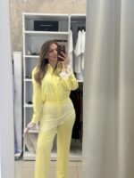 Rosa ψηλόμεση παντελόνα - Κίτρινο