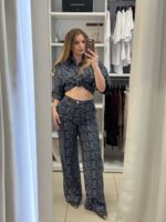 Paisley ψηλόμεση παντελόνα λαχούρ - Μπλε