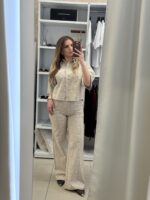 Paisley ψηλόμεση παντελόνα λαχούρ - Μπεζ