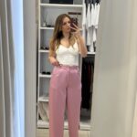 Alida σατέν loose παντελόνι - Ροζ παστέλ