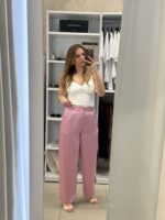 Alida σατέν loose παντελόνι - Ροζ παστέλ