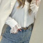 Rosa πουκάμισο με δαντέλα - Λευκό