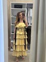 Eve maxi φόρεμα βολάν - Κίτρινο