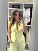 Daphne σετ γιλέκο /παντελόνα - Κίτρινο παστέλ - Image 4