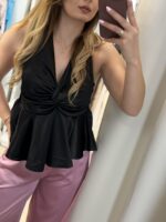 Laoura σατέν top - Mαύρο - Image 3