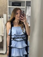 Eve maxi φόρεμα βολάν - Σιέλ - Image 5