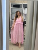 Berta maxi πλισέ φόρεμα - Ροζ παστέλ