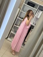 Berta maxi πλισέ φόρεμα - Ροζ παστέλ - Image 2