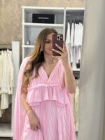 Berta maxi πλισέ φόρεμα - Ροζ παστέλ - Image 4