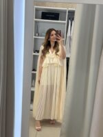 Berta maxi πλισέ φόρεμα - Εκρού - Image 3