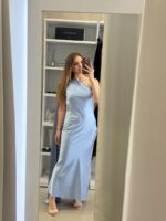 Erietta maxi φόρεμα σατέν  - Σιέλ - Image 3