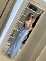Erietta maxi φόρεμα σατέν  - Σιέλ - Image 2