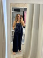 Breeze σετ σατέν παντελόνα / τοπ - Blue navy - Image 2