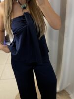 Breeze σετ σατέν παντελόνα / τοπ - Blue navy - Image 3