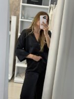 Japan σατέν σετ παντελόνα /πουκάμισο - Μαύρο - Image 3
