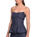 Meline denim strapless bustier - Blue navy