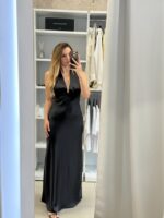 Louisa maxi σατέν φόρεμα - Μαύρο