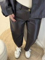 Bianca eco leather barrel παντελόνι - Καφέ - Image 3
