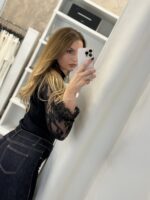 Chloe rib μπλούζα με δαντέλα - Μαύρο - Image 3