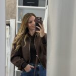 Bomber jacket suede με κεντήματα - Καφέ