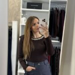 Isabella πλεκτή μπλούζα με στρας - Καφέ