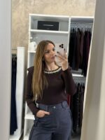 Isabella πλεκτή μπλούζα με στρας - Καφέ