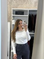 Isabella πλεκτή μπλούζα με στρας - Λευκό
