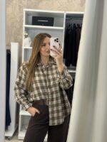 Ranch oversized καρό πουκάμισο - Καφέ