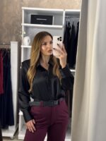 Irla σατέν πουκάμισο με βάτες - Μαύρο - Image 3