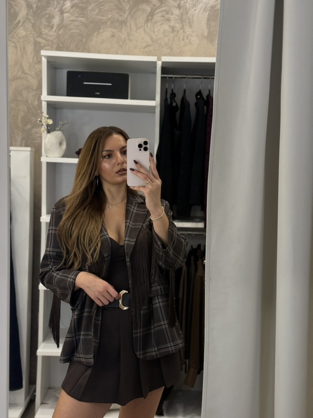 εικόνα_Viber_2026-10-23_19-41-33-459 Fringes blazer καρό - Καφέ - Image 1